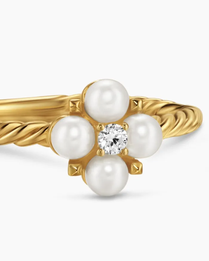 Petite Modern Renaissance Pearl Ring In 18K Yellow Gold With Diamond 79mm Women David Yurman Petite Petite Modern Renaissance Pearl Ring In 18K Yellow Gold With Diamond 79mm Women David Yurman Petite