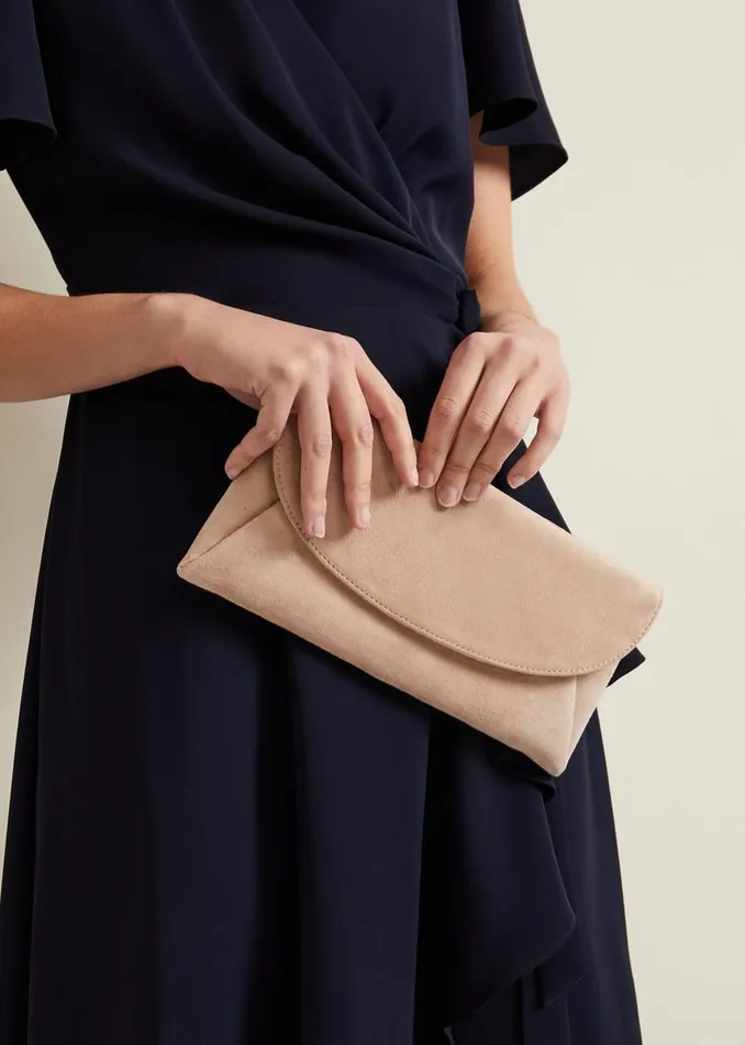 Phase Eight Bags and Clutches Suede Clutch Bag Neutral 8211 Women