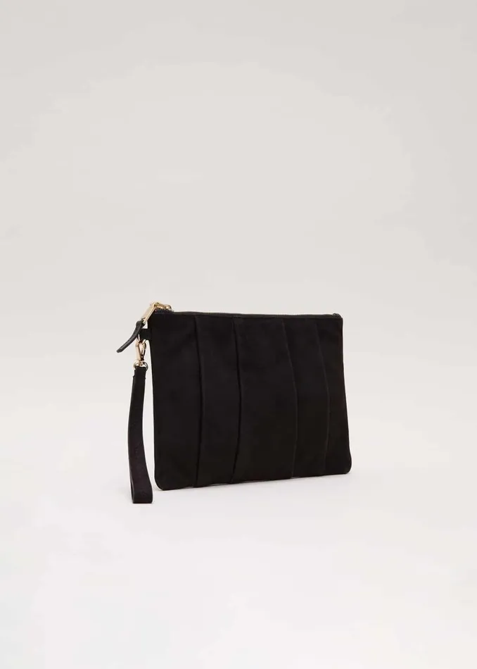 Phase Eight Bags and Clutches Suede Pleated Clutch Bag Black 8211 Women