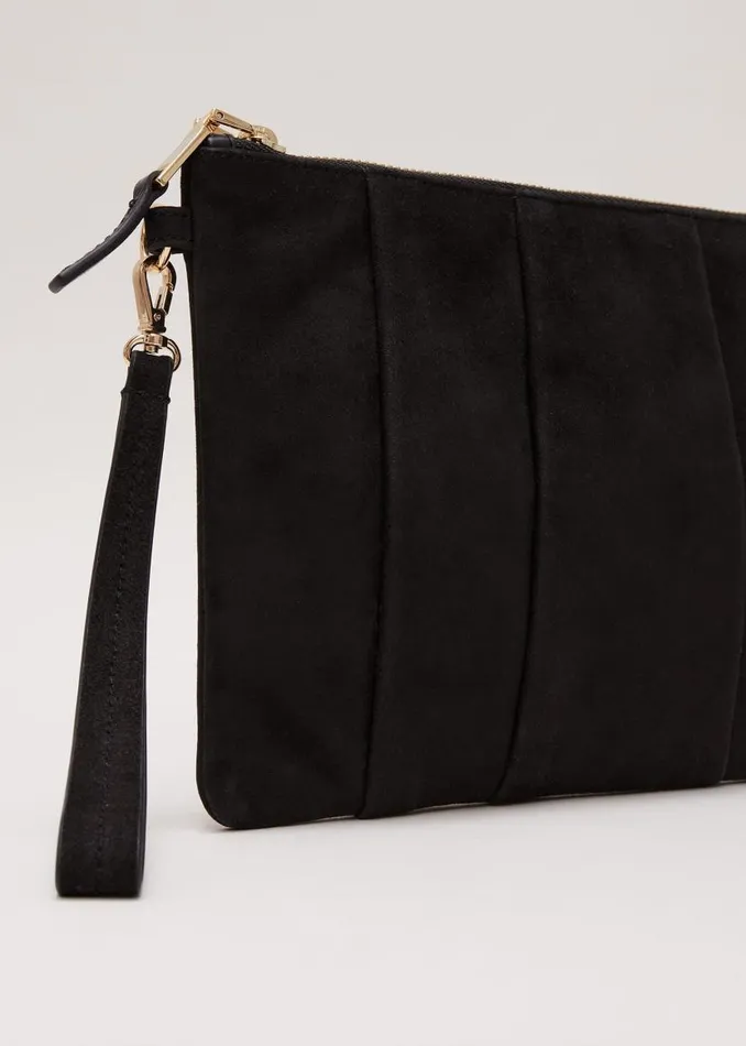 Phase Eight Bags and Clutches Suede Pleated Clutch Bag Black 8211 Women