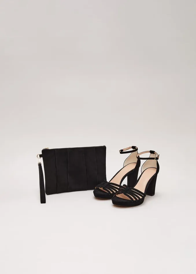 Phase Eight Bags and Clutches Suede Pleated Clutch Bag Black 8211 Women