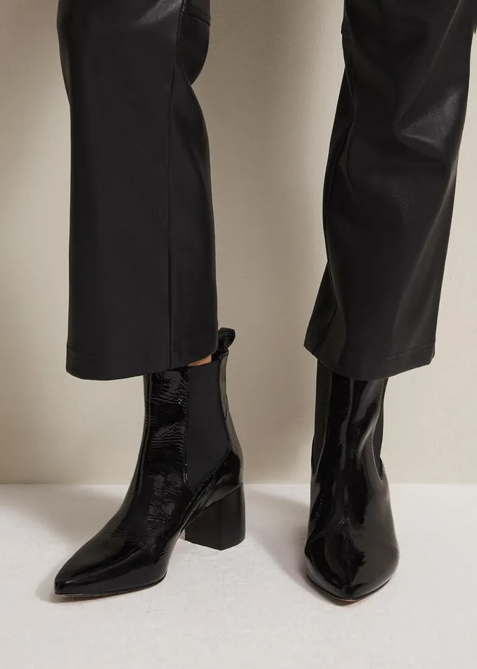 Phase Eight Boots Black Leather Patent Ankle Boots Black 8211 Women