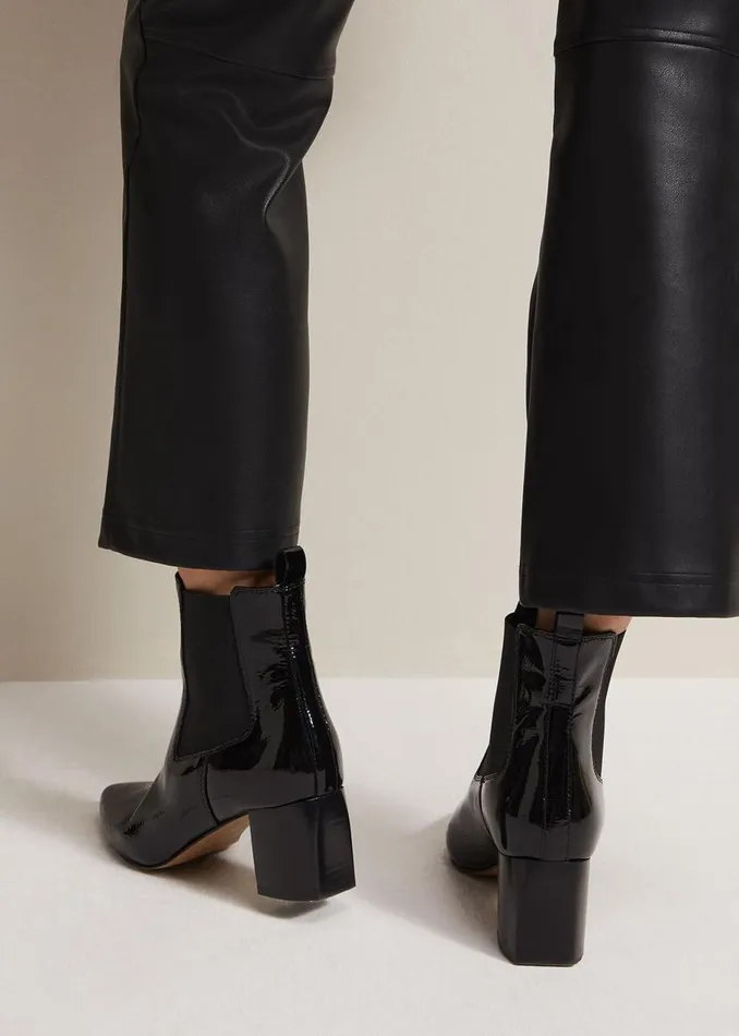 Phase Eight Boots Black Leather Patent Ankle Boots Black 8211 Women