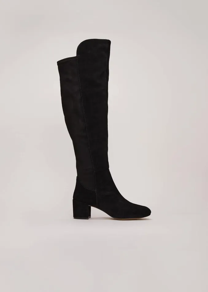 Phase Eight Boots Milly Black Leather Knee High Boots Black 8211 Women