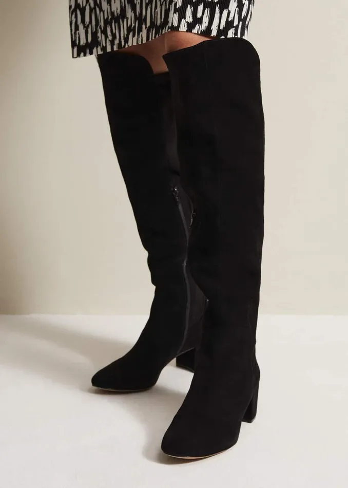 Phase Eight Boots Milly Black Leather Knee High Boots Black 8211 Women