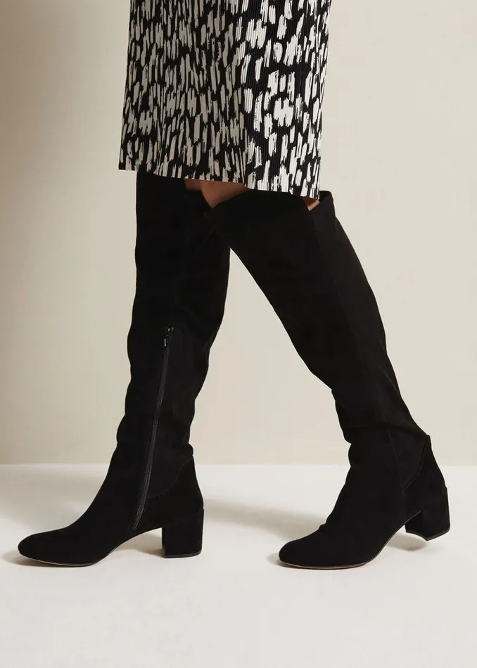 Phase Eight Boots Milly Black Leather Knee High Boots Black 8211 Women