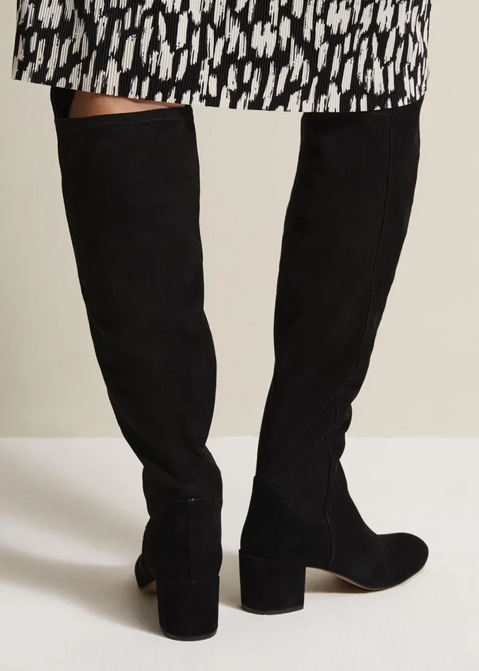 Phase Eight Boots Milly Black Leather Knee High Boots Black 8211 Women