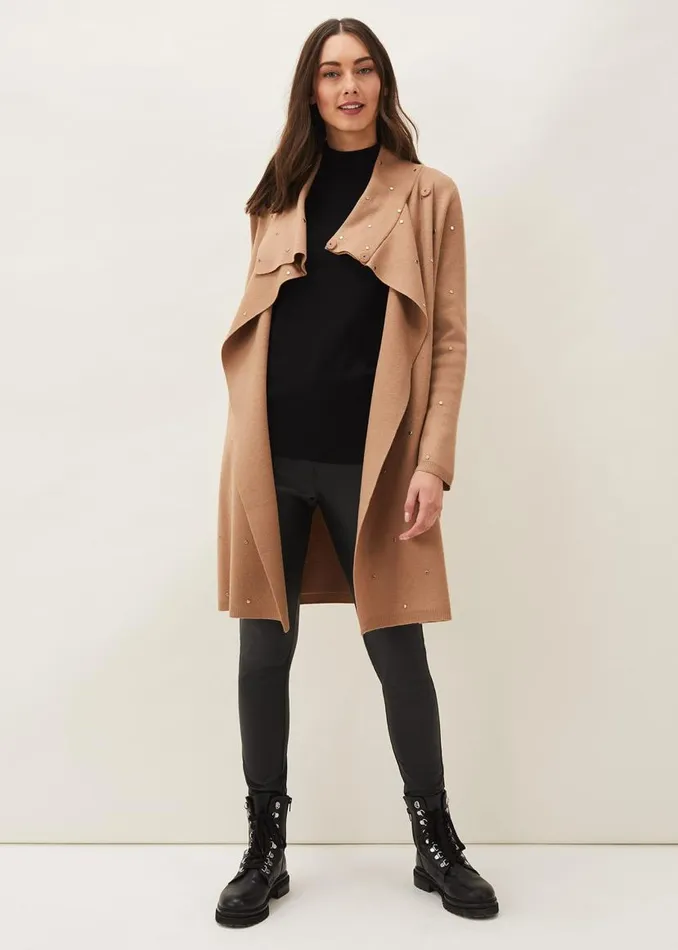 Phase Eight Coats Paloma Scattered Stud Coatigan Camel 8211 Women