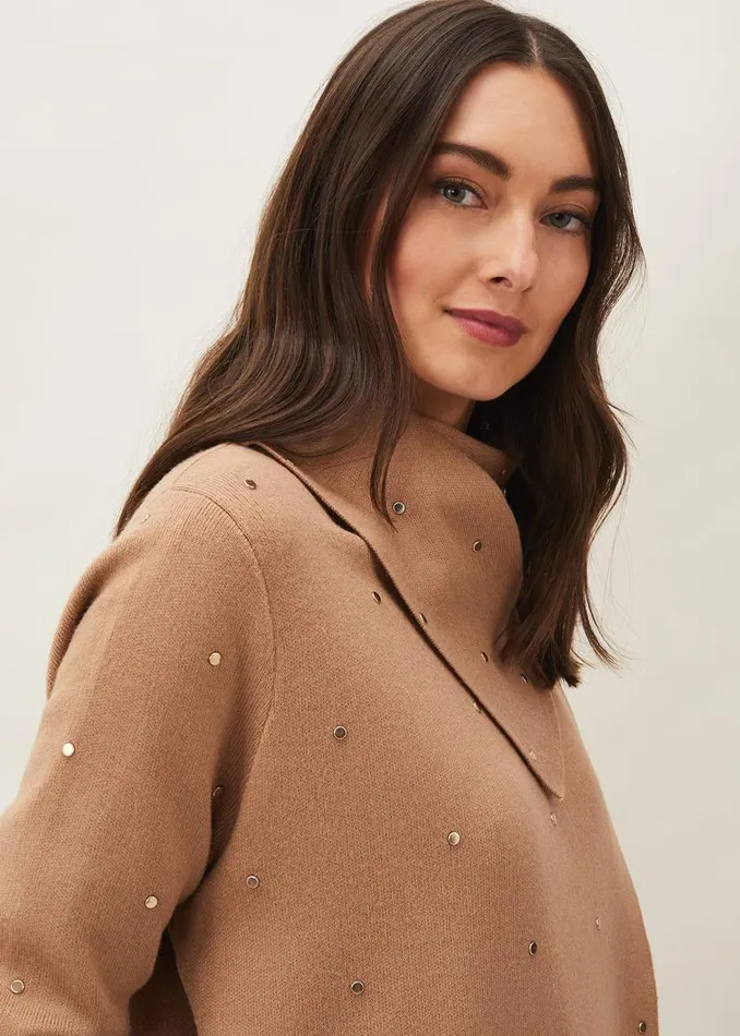 Phase Eight Coats Paloma Scattered Stud Coatigan Camel 8211 Women