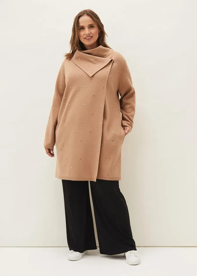 Phase Eight Coats Paloma Scattered Stud Coatigan Camel 8211 Women