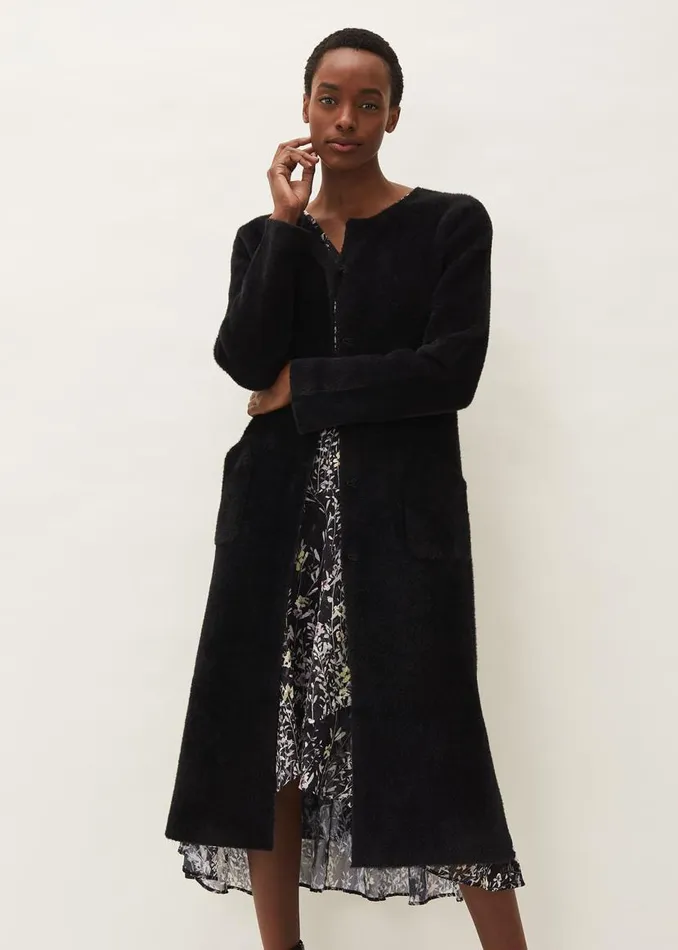 Phase Eight Coats Vicki Fluffy Split Side Coat Black 8211 Women