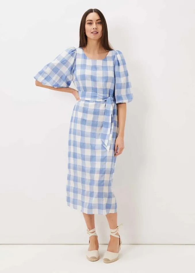 Phase Eight Dresses Alina Check Midi Dress Bluewhite 8211 Women