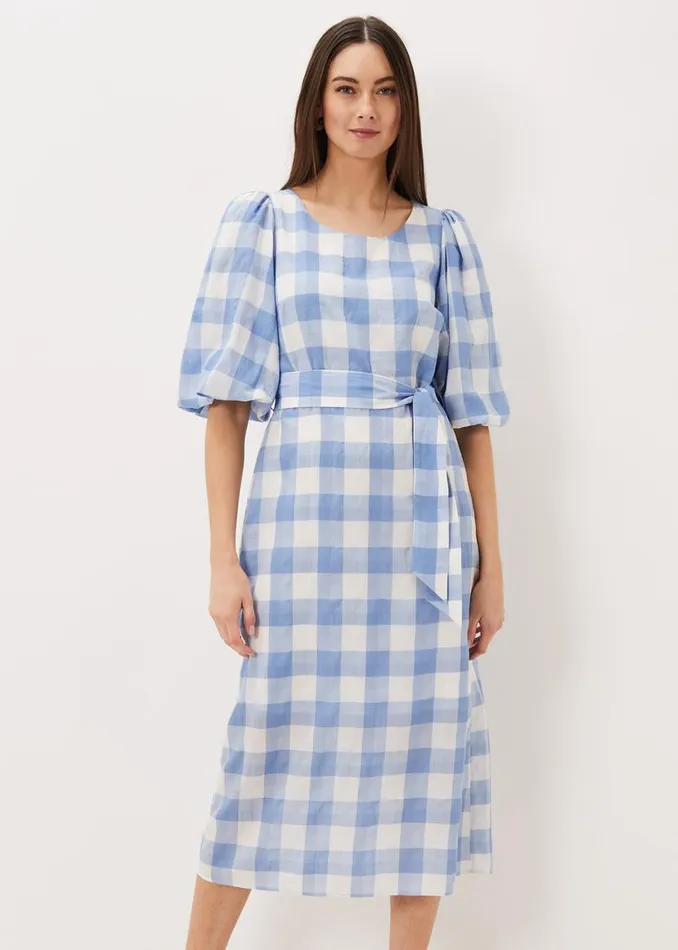 Phase Eight Dresses Alina Check Midi Dress Bluewhite 8211 Women