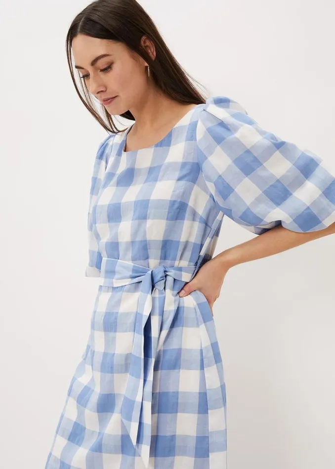 Phase Eight Dresses Alina Check Midi Dress Bluewhite 8211 Women