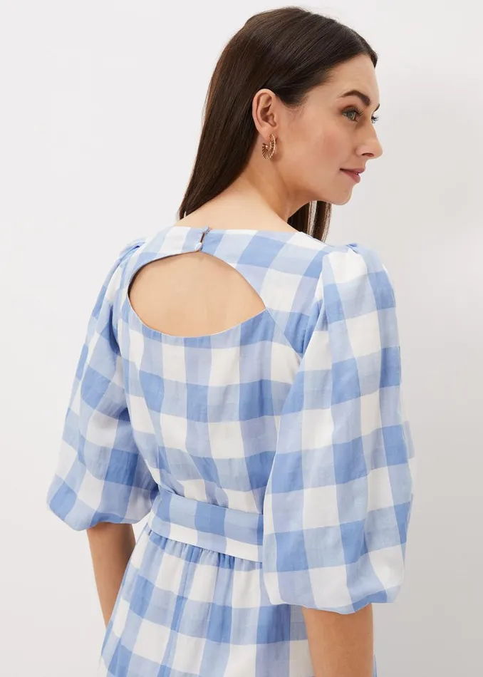 Phase Eight Dresses Alina Check Midi Dress Bluewhite 8211 Women