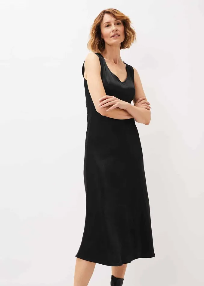 Phase Eight Dresses Amabella Sleeveless Satin Midi Dress Black 8211 Women