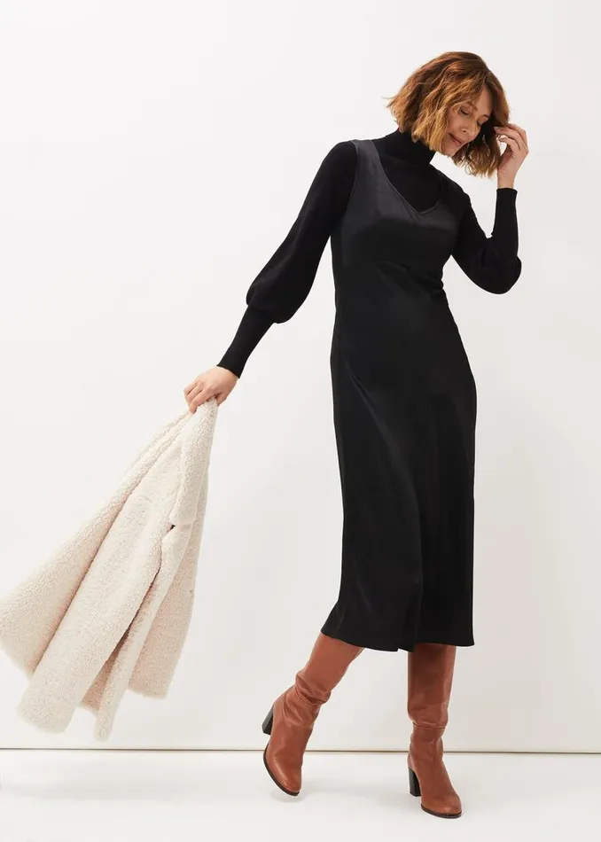 Phase Eight Dresses Amabella Sleeveless Satin Midi Dress Black 8211 Women
