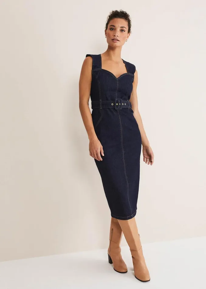 Phase Eight Dresses Anwen Fitted Denim Midi Dress Indigo 8211 Women