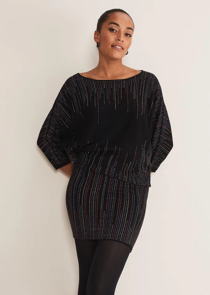 Phase Eight Dresses Becca Batwing Knitted Dress Blackmulti 8211 Women