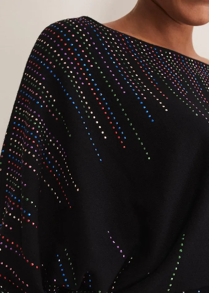 Phase Eight Dresses Becca Batwing Knitted Dress Blackmulti 8211 Women