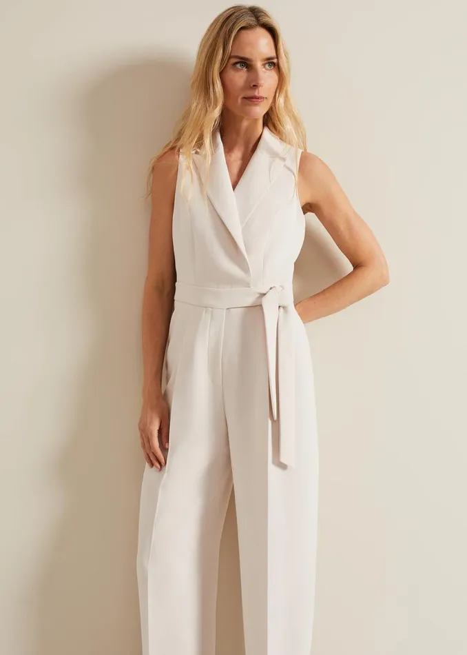 Phase Eight Dresses Clarissa Tux Wide Leg Jumpsuit Ivory 8211 Women