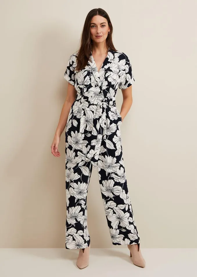 Phase Eight Dresses Constance Floral Jumpsuit Navyivory 8211 Women