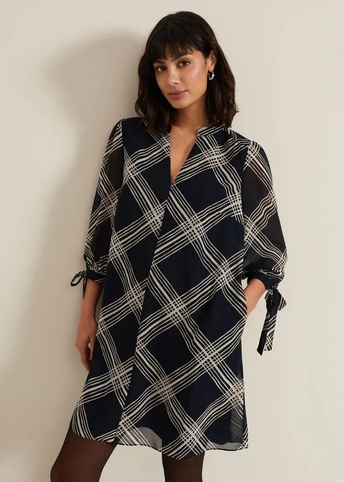 Phase Eight Dresses Cora Check Navy Tunic Dress Navy 8211 Women
