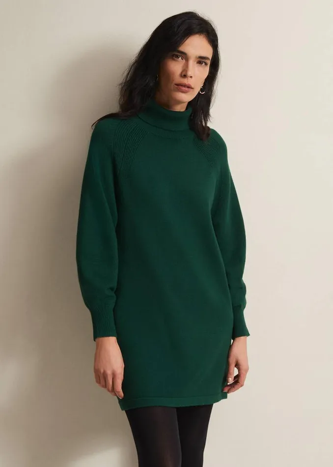 Phase Eight Dresses Ellie Chunky Knit Mini Dress Dark Green 8211 Women