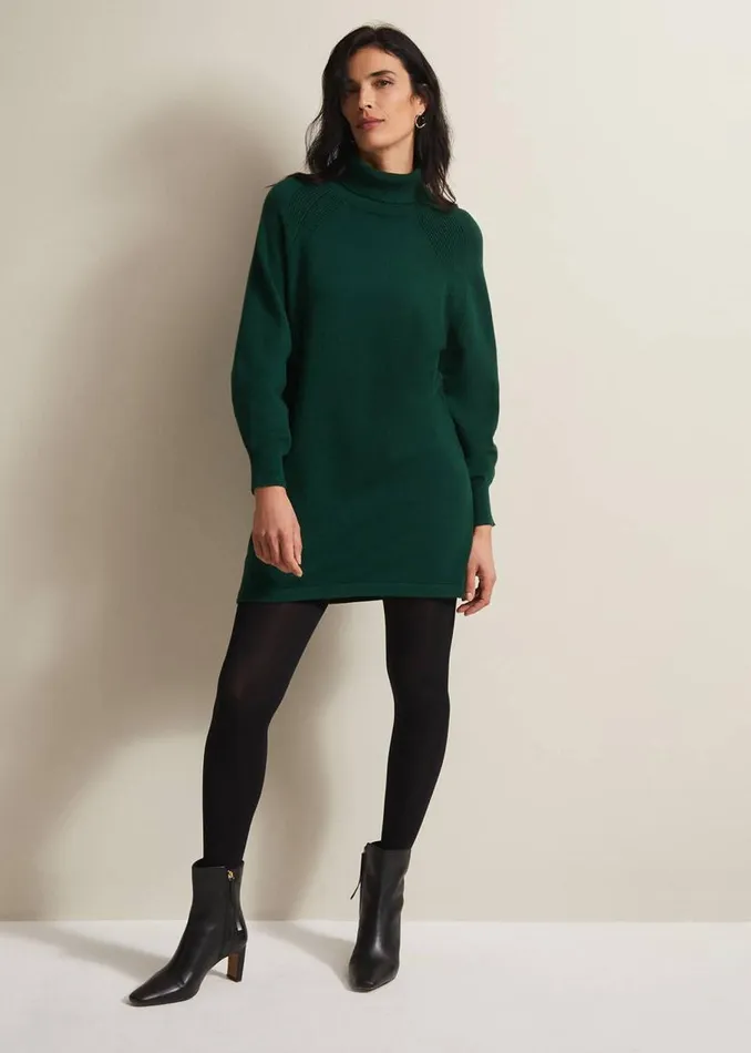 Phase Eight Dresses Ellie Chunky Knit Mini Dress Dark Green 8211 Women