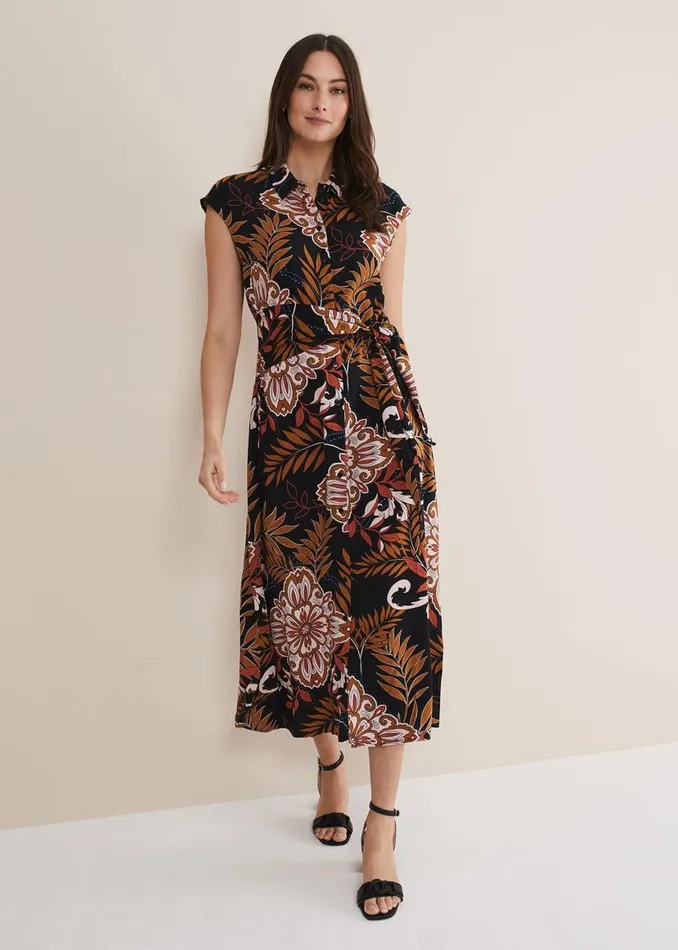 Phase Eight Dresses Estelle Paisley Tie Waist Dress Blackmulti 8211 Women