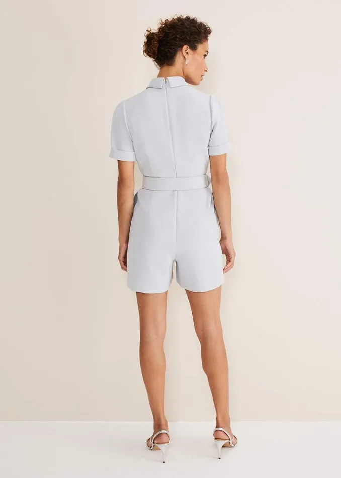 Phase Eight Dresses Etta Embelished Collar Playsuit Pale Blue 8211 Women