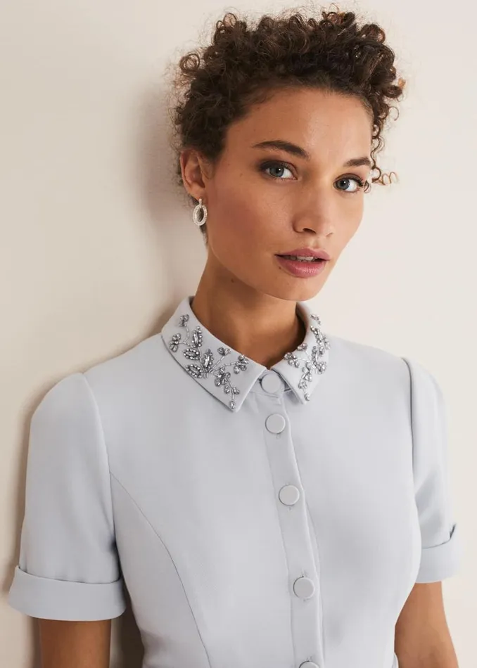 Phase Eight Dresses Etta Embelished Collar Playsuit Pale Blue 8211 Women