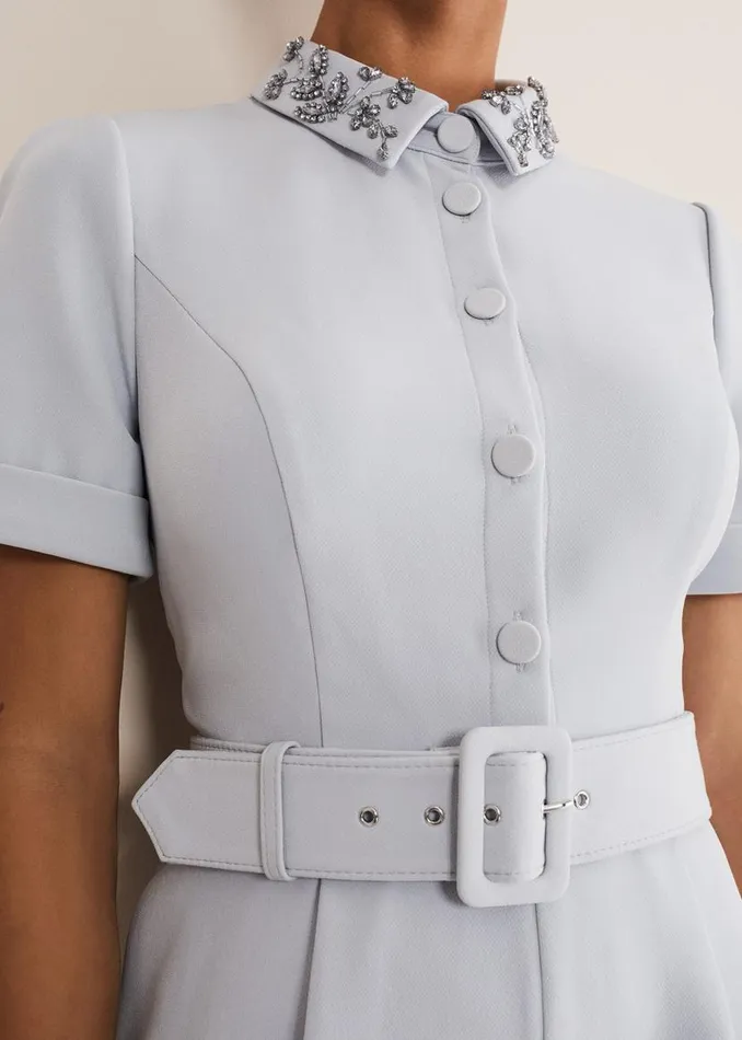 Phase Eight Dresses Etta Embelished Collar Playsuit Pale Blue 8211 Women
