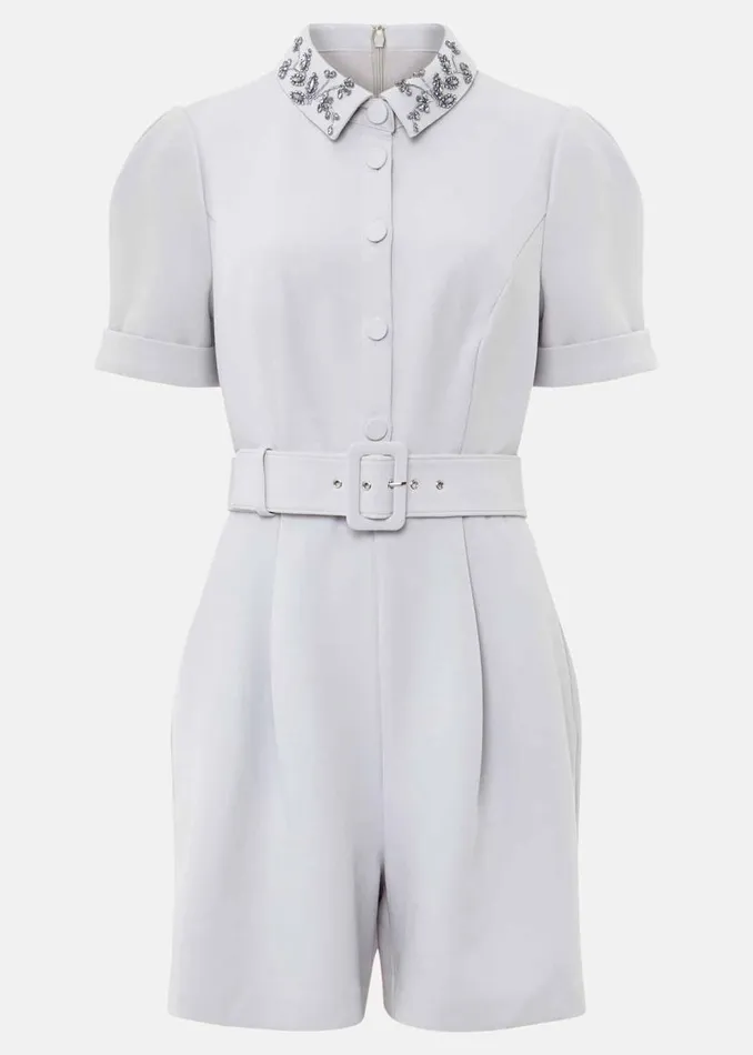 Phase Eight Dresses Etta Embelished Collar Playsuit Pale Blue 8211 Women