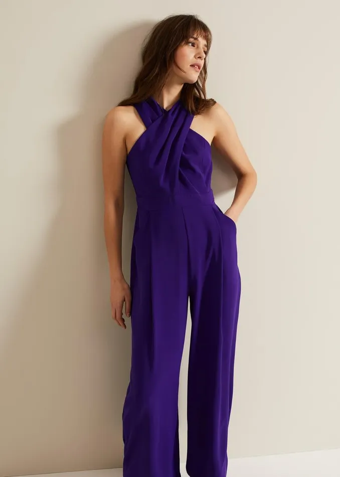 Phase Eight Dresses Giorgia Cross Neck Jumpsuit Violet 8211 Women