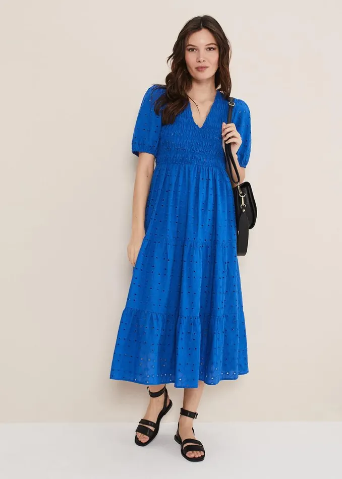 Phase Eight Dresses Gretta Broderie Midi Dress Blue 8211 Women