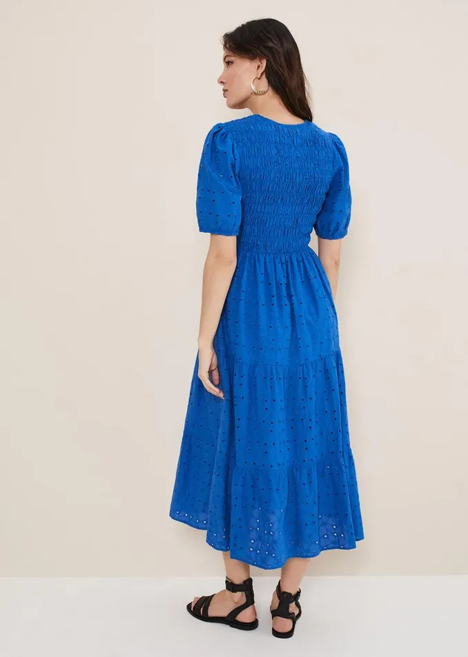 Phase Eight Dresses Gretta Broderie Midi Dress Blue 8211 Women