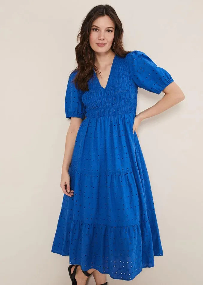 Phase Eight Dresses Gretta Broderie Midi Dress Blue 8211 Women
