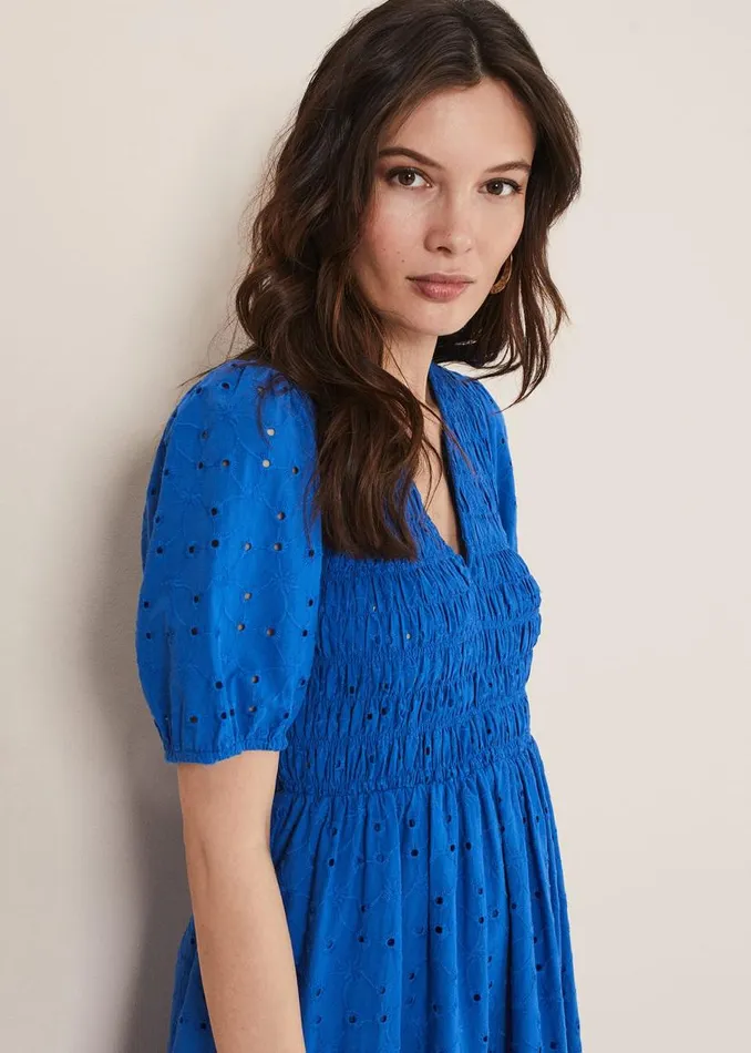 Phase Eight Dresses Gretta Broderie Midi Dress Blue 8211 Women