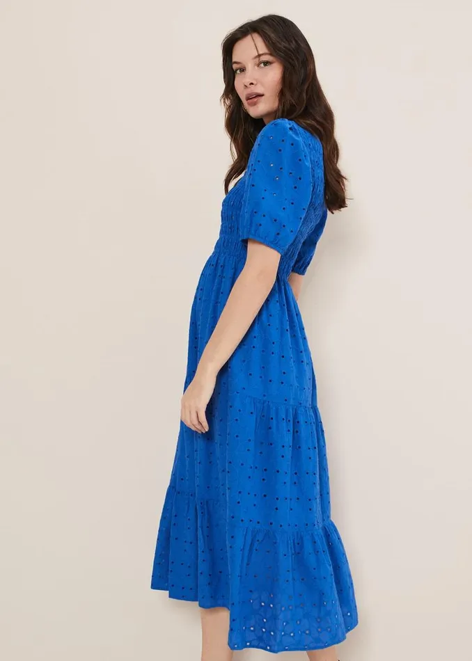 Phase Eight Dresses Gretta Broderie Midi Dress Blue 8211 Women
