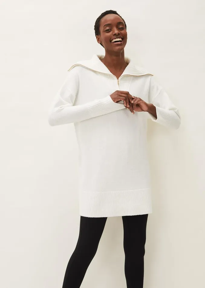 Phase Eight Dresses Isabella Zip Up Tunic Dress Winter White 8211 Women