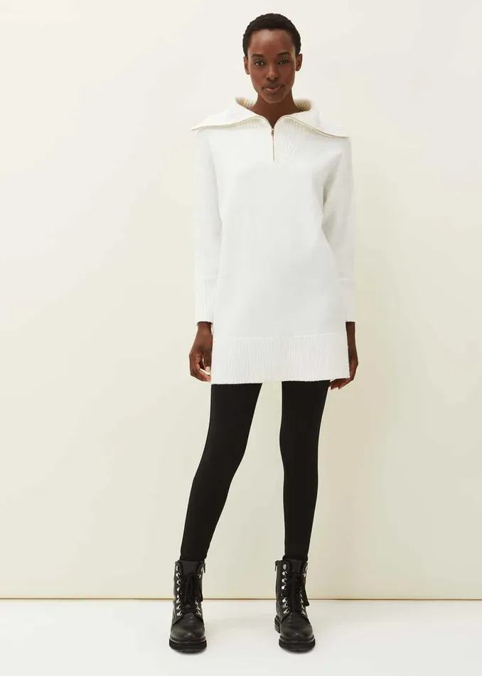 Phase Eight Dresses Isabella Zip Up Tunic Dress Winter White 8211 Women