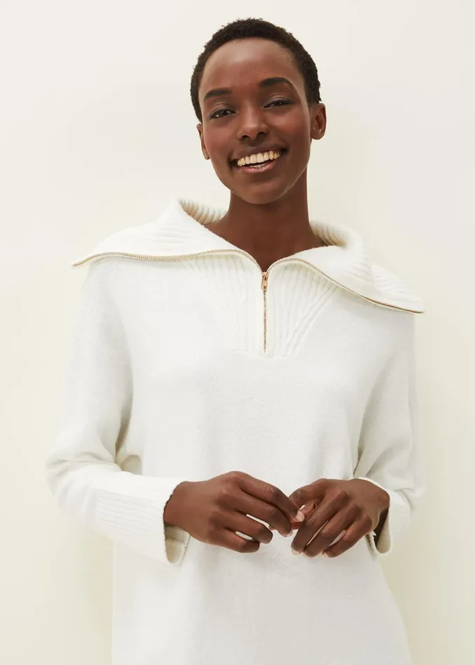 Phase Eight Dresses Isabella Zip Up Tunic Dress Winter White 8211 Women
