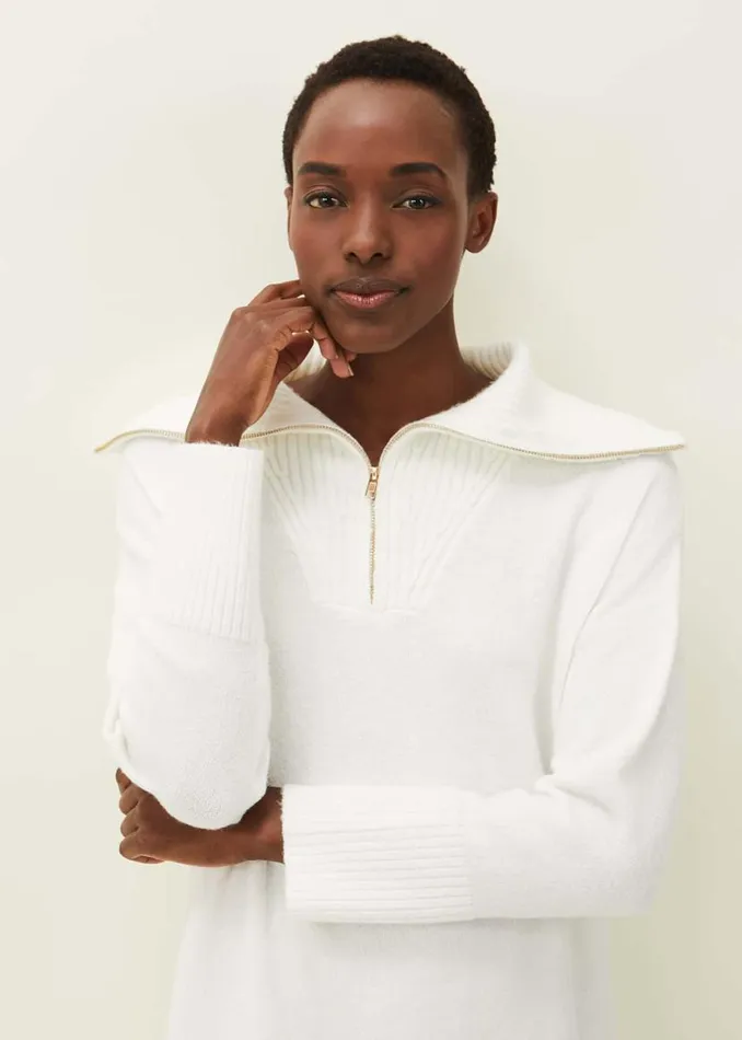 Phase Eight Dresses Isabella Zip Up Tunic Dress Winter White 8211 Women