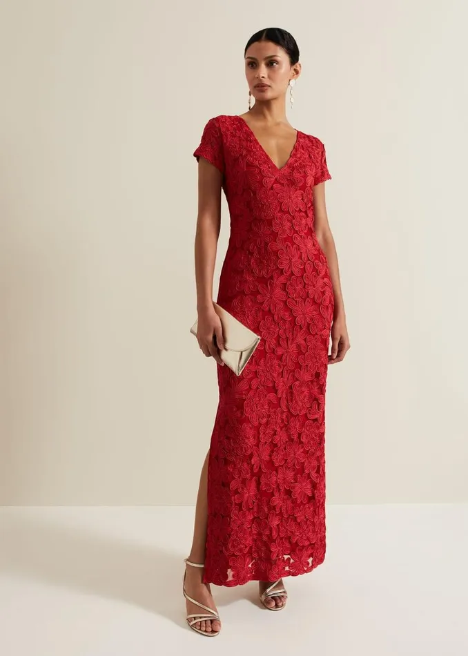 Phase Eight Dresses Janice Red Tapework Maxi Dress Red 8211 Women