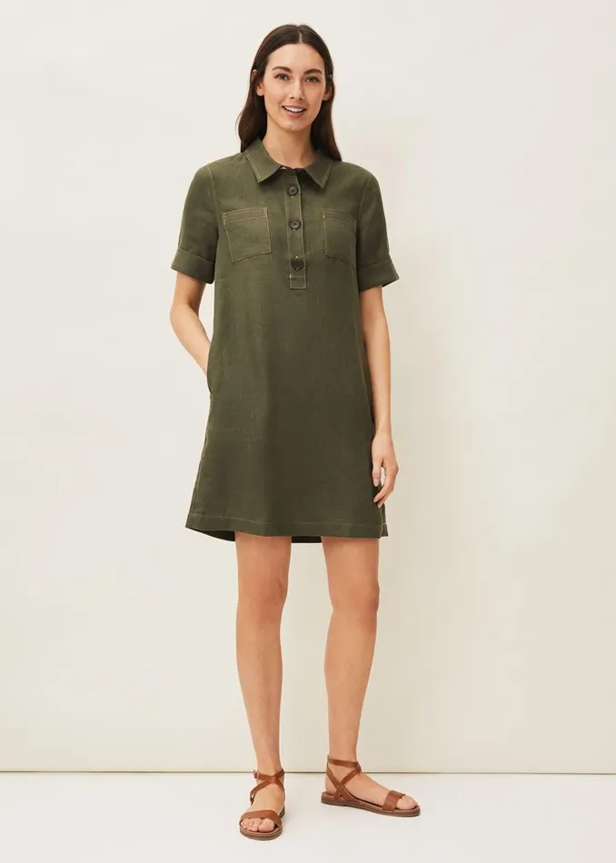 Phase Eight Dresses Kathy Linen Dress Khaki 8211 Women