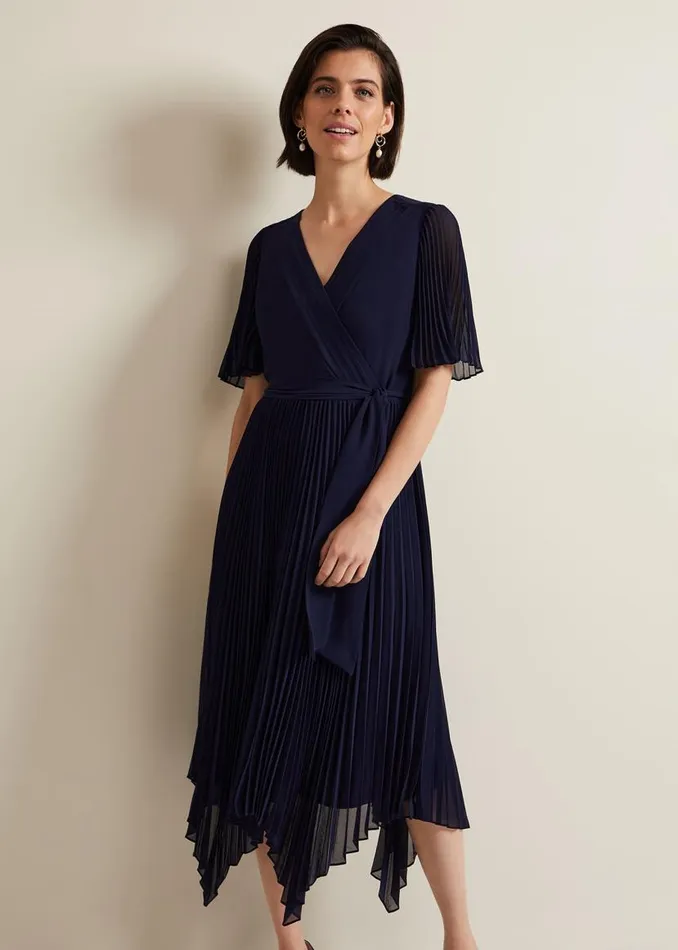 Phase Eight Dresses Kendall Pleated Midi Dress Navy 8211 Women