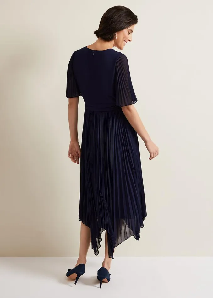 Phase Eight Dresses Kendall Pleated Midi Dress Navy 8211 Women