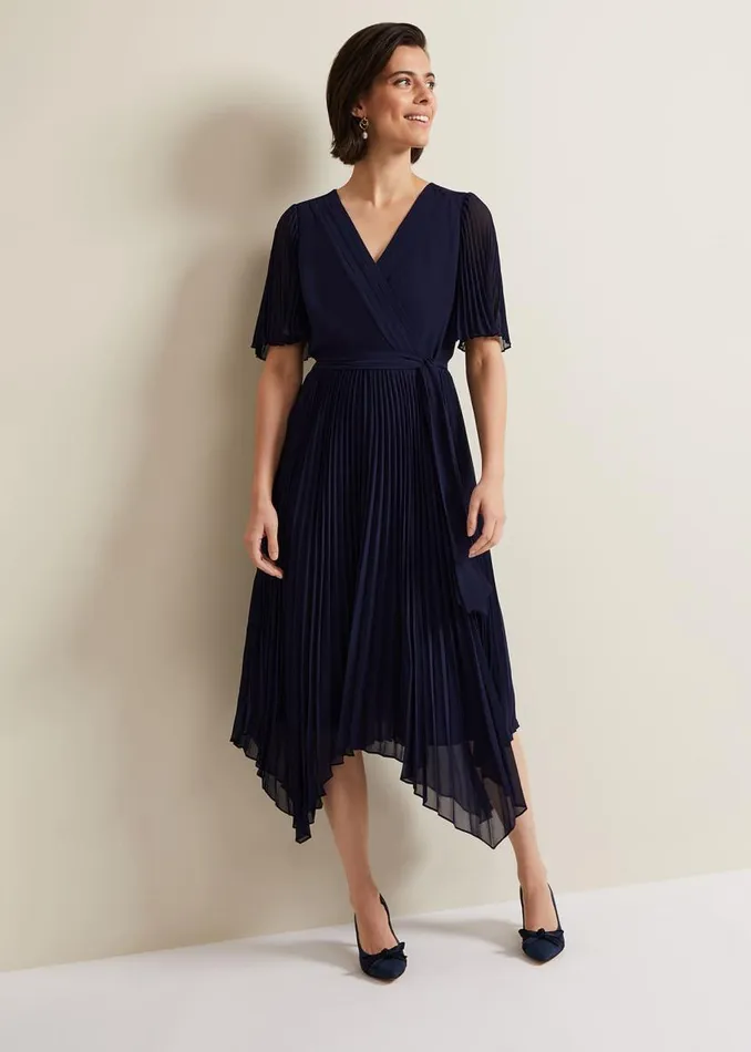 Phase Eight Dresses Kendall Pleated Midi Dress Navy 8211 Women