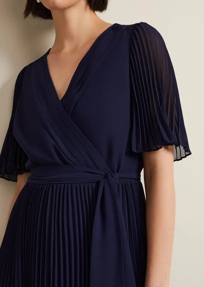 Phase Eight Dresses Kendall Pleated Midi Dress Navy 8211 Women